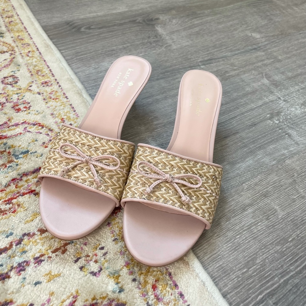 Kate spade savannah raffia and leather heel sandals